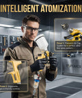 Straight Shooting HVLP Air Spray Gun Kit With Precise One Point Three Mm Tip Heavy Duty Die Cast Aluminum Body, ergonomic controls shown.