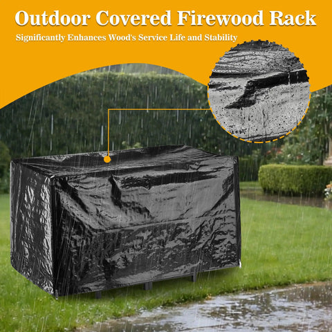 40 Inch Heavy Duty Firewood Rack With Cover For Outdoor Use in rain, waterproof log storage protecting firewood, metal holder