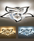 5 Pc Ceiling Fan with Lights Remote Control 24 inch Black 6 Speeds 3 Light, elegant flower-shaped ceiling light with three light settings.