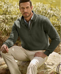 Mens Quarter Zip Fleece Pullover Mock Neck Sweatshirt Regular Fit Long Sleeve Outdoor Knit Top In Moss Green Cozy Warmth
