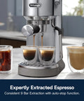 Dedica Duo Compact Espresso Machine With Milk Frother Wand for making espresso and coffee drinks with 9-bar pressure