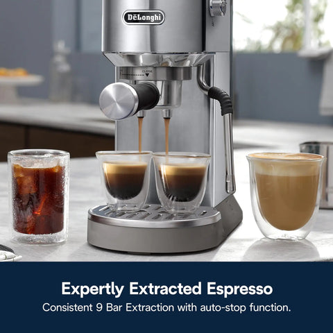 Dedica Duo Compact Espresso Machine With Milk Frother Wand for making espresso and coffee drinks with 9-bar pressure