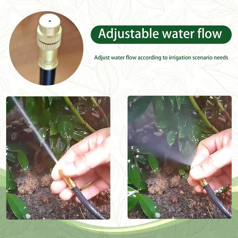Adjustable water flow with All In One 360 Degree Adjustable Drip Irrigation System With Fifty Foot Hose And Fifteen Nozzles
