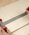 Heavy Duty Scriber T Square Ruler With Support Lips And Built In Scribe Notches crafted from rock solid 301 stainless steel being used for layout.