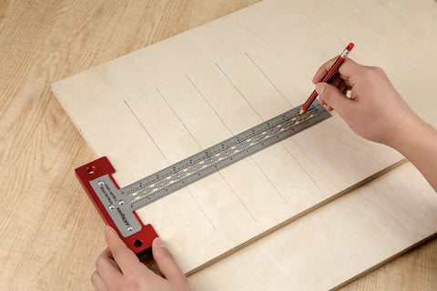 Heavy Duty Scriber T Square Ruler With Support Lips And Built In Scribe Notches crafted from rock solid 301 stainless steel being used for layout.