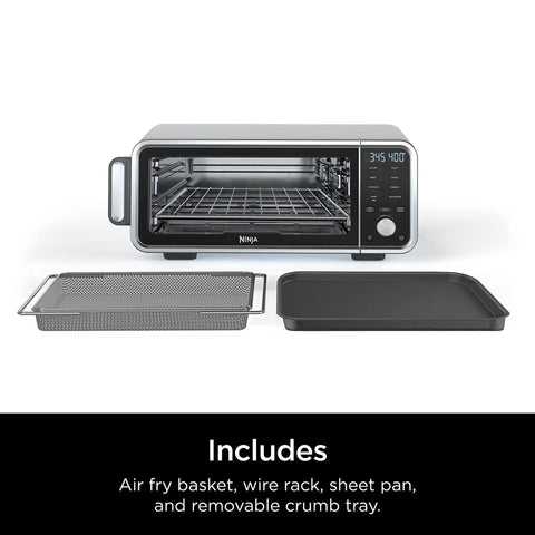 Digital Air Fry Pro Countertop Oven With Extended Height And XL Capacity For Big Meals, 8 In 1 Versatility, showing included accessories.
