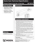 Technical specification sheet for 16 Inch Chrome Bathroom Grab Bar With Comfort Grip Pad For No Slip Stability And Safer Bathing