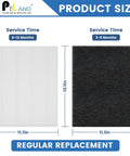 Size comparison of 2-Pack True HEPA Replacement Filters and 8 Activated Carbon Pre-Filters, showing service times for Winix purifiers.