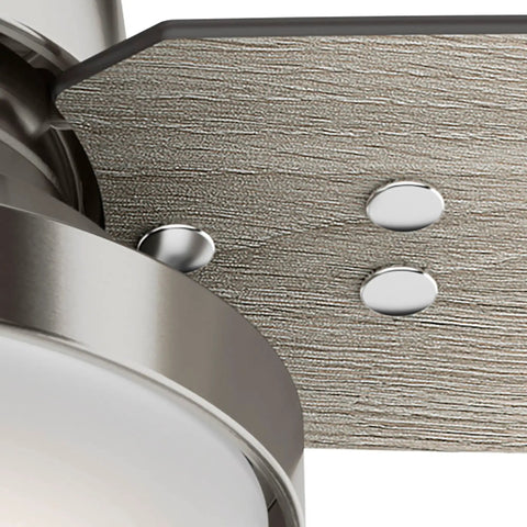 Close-up of brushed nickel finish blade detail on 44 Inch Indoor Ceiling Fan With LED Light And Remote Control Standard Mount 3 Blades.