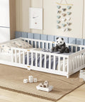 Twin Size Floor Bed With Heavy Duty Plywood Slats And Safe Guardrails Zero Box Spring Hassle Game Changer Sleep Setup Easy Assembly Durable Core Rock Solid Frame For Kids Rooms In Crisp White in a child's bedroom with panda stuffed animal