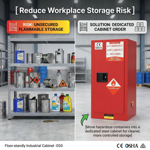 Heavy Duty 34 Gallon Flammable Safety Cabinet Rock Solid American Steel Workhorse OSHA Compliant Antistatic Grounding Fire Resistant Workshop Garage Storage Locker