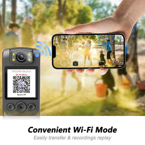 Image of 4K Ultra HD Body Camera With Audio And Video Recording, 128GB Mini Wearable Cam showing Wi-Fi mode connectivity with smartphone