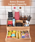 Coffee Station Organizer With Pod Drawer And Tea Bag Holder Rustic Wooden Coffee Bar Rack for Countertop with cups and accessories