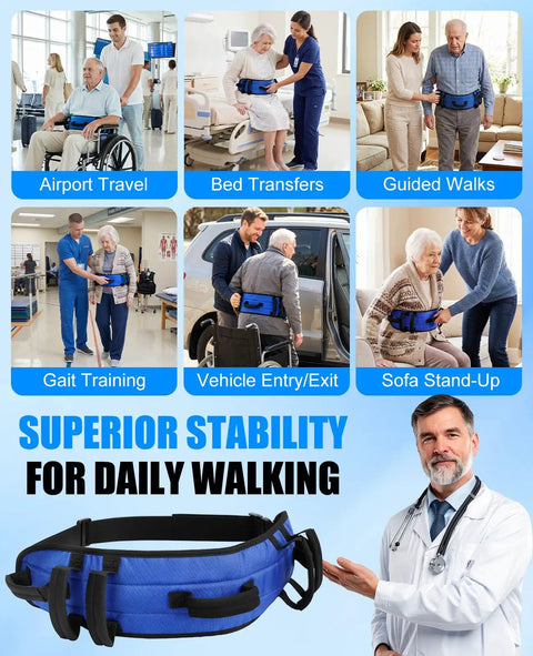 7 Handle Gait Belt For Seniors 59 Inch With No Slip Padding For Easy Grip Quick Release Buckle 360 Degree Control Safe Transfer Aid
