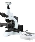 Motorized Auto Focus Compound Microscope With Built In 3.2 MP Camera For Lab Quality Imaging Infinity Plan Achromatic Objectives 4X 10X 40X 100X Swing Out Condenser 100W Halogen Illumination NA 0.9 0.25 Perfect For Education And Research, with control unit