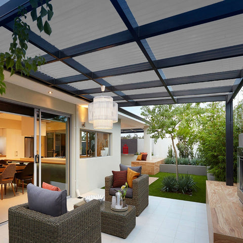 Outdoor patio with pergola covered by 6 Feet By 30 Feet Sun Shade Fabric Roll For Outdoor Use UV Resistant Breathable 180GSM HDPE Cloth