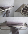 Solid Brass Bathroom Shelf With Towel Bar In Brushed Nickel Finish For Towels Washcloths And Toiletries Heavy Duty Rust Resistant