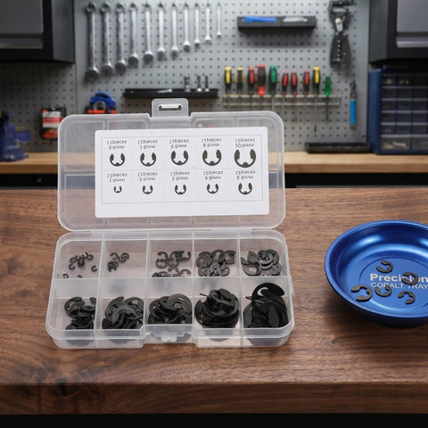 120 Piece E Clips Set With 10 Sizes External Retaining Rings Snap Rings for Auto Repair and Industrial Hardware M1.5 to M10