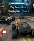 2 In 1 RC Cyber Monster Truck And Drift Car For Adults 1 18 Scale 4WD All Terrain Beast racing down a forest road at 40 km/h