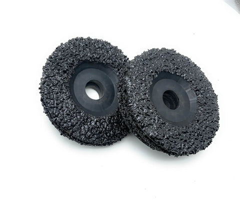 5 Pack SiC Plastic Back Grinding Wheel 4.5 Inch 8 Grit For Granite Marble Concrete And Glass Dry Cutting No Backing Pad Needed Longer Life And Faster Grinding, visible front view of two black grinding discs on white background.