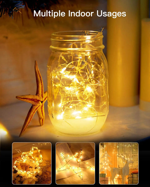 Two Pack Outdoor Solar String Lights 66 Ft Total With 200 LED Warm White Fairy Lights, 8 Lighting Modes, Waterproof in jar