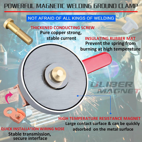 Heavy Duty Magnetic Welding Ground Clamp With Handy Handle, 500 Amp Weld Holder, Copper Tail, Super Strong Magnetic Support