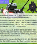 Replacement Fuel Pump For Lawn Mower With 24 393 04-S And 24 393 16-S 17HP To 25HP Engines shown alongside lawn mower