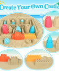 Packable Beach Toys For Kids And Tots 22 Piece Sand Set with castle and sea animal molds on beach sand