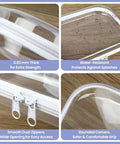 Total Game Changer Clear Hard Shell Travel Organizer Six Pack With Heavy Duty Zipper Seal For Toiletries Cosmetics Tech Cables And Daily Essentials, showing zippers, thickness, water resistance details.