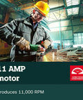 Worker using German Engineered 4 And 1 Half Inch To 5 Inch Angle Grinder With 11 Amp Power 11,000 RPM Non Locking Paddle Switch WP 11-125 Quick Made In Germany Model 603624420 Green