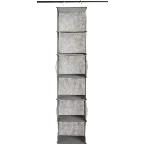 Kick Closet Chaos To The Curb With This Six Tier Hanging Shelf Organizer Packing Deep Pockets For Sweater Storage And Effortless Wardrobe Organization In Durable Soft Gray Fabric
