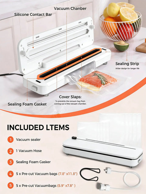 Beast 6 In 1 Vacuum Sealer For Fresh Food With 75KPa Moist And Dry Modes open on counter with sealing strip visible