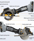 Tough As Nails Cordless Circular Saw Cuts Clean Like Butter On Wood And Tile features labeled parts and 20V battery pack.
