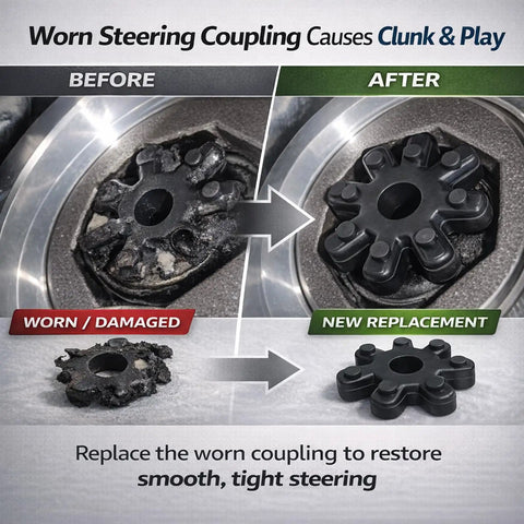 Comparison of worn and new Flexible Steering Coupler Replacement 563152K000FFF Direct Fit Plug And Play for Hyundai Kia models