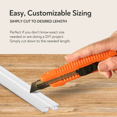 Hand cutting 36 Inch Clear Piano Living Hinge Replacement For Drum And Amp Shields with a utility knife, showing customizable sizing.