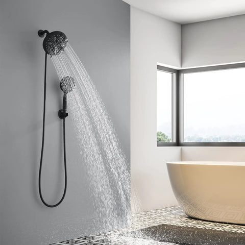 High Pressure Handheld Shower Head With 8 Settings, Powerful Rainfall And Massage Modes, Wall Mount Holder, Matte Black in bathroom