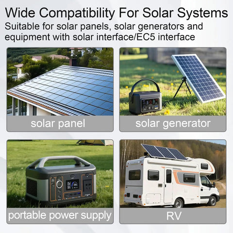 Hot Solar Connector To EC5 Adapter Cable With Heavy Duty 10 AWG Copper Wiring on various solar equipment and setups.
