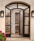 Entrance with Black Exterior Wall Light With Dusk To Dawn Sensor And Seeded Glass For Front Porch Patio Or Garden, 1 Light Outdoor Fixture
