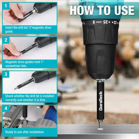 Instruction guide for using the 53 Piece Screwdriver Bit Set In A Tough Case With S2 Steel Bits And Magnetic Drive Guide.