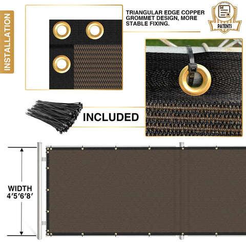 Privacy Fence Screen 5 Feet By 20 Feet Heavy Duty Mesh Windscreen Cloth With Brass Grommets, Brown Poly Fabric Installed