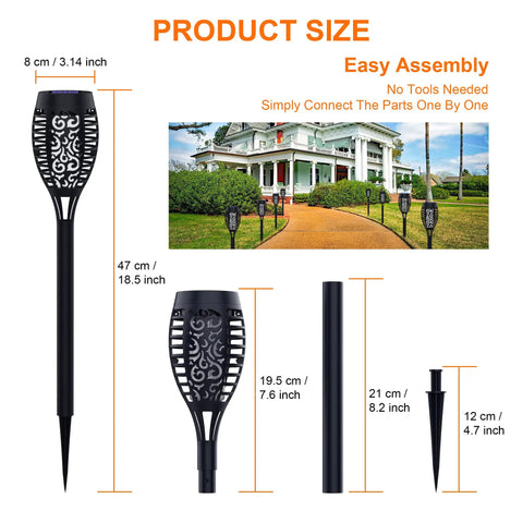 Eight Pack Solar Torch Lights With 12 LED Flickering Flame Outdoor Waterproof Stake Lights For Yard Garden Decor Auto On Off Safe Flame Alternative Easy Solar Powered Night Ambience