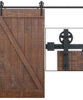 Heavy Duty Seven Point Five Foot Sliding Barn Door Hardware Kit Black With Industrial Bigwheel Hangers For Doors Up To 42 To 45 Inches