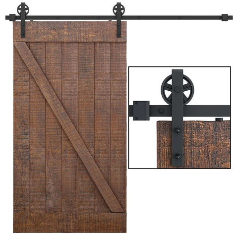 Heavy Duty Seven Point Five Foot Sliding Barn Door Hardware Kit Black With Industrial Bigwheel Hangers For Doors Up To 42 To 45 Inches