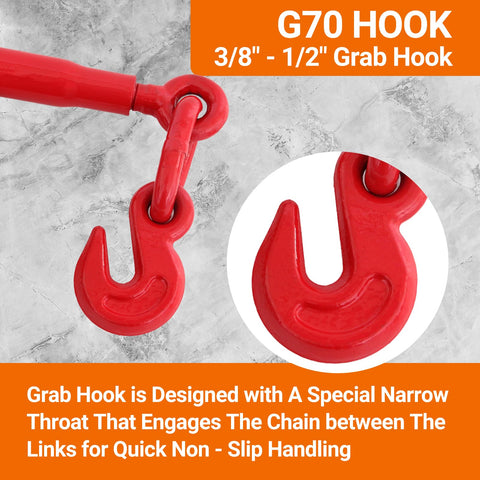 Heavy Duty Ratchet Chain Binders 2 Pack 9215 Lbs Working Load Limit Three Eighths To One Half Inch With G70 Hooks