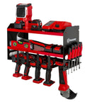 Heavy Duty Wall Mounted Power Tool Organizer with Drill Holder, Garage Storage Rack, 2 Shelves, 5 Drill Slots, Holds 14 Jobber Bits, Red