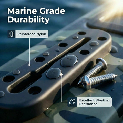 Low Profile Kayak Track Rail System For Universal Mounts With Rock Solid Nylon And 304 Stainless Steel Build, Fits Fishing Rod Holders, Cup Holders, Paddle Holders, Anchors, Fish Finders, And More Kayak Accessories, reinforced nylon screws