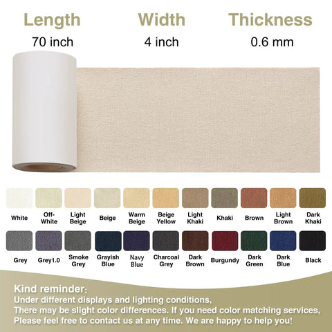 Hella Tough Canvas Repair Tape 4X70 Inch Self Adhesive Fabric Patch with shown size and color options on display.