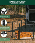 Super Sturdy Dog Playpen With Sun Shade Standing 24 Inches High Packs 16 Easy Clip Panels, dog lounging in outdoor pen.