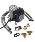 Fully Automatic Instant Hot Water Recirculation Pump For Under Sink Setup With Zero Wait Time And Super Slick Energy Saving Design For Easy Living with black timer, gray motor, and brass fittings.