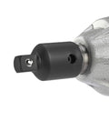 Close-up view of impact socket adapter connected to a tool, part of a 4-piece drive size conversion kit for heavy-duty jobs.